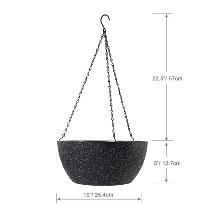 WSMKSZ 10 inch Hanging Planters for Outdoor Indoor Plants with Drainage Holes and Chain, 2 Pack Round Hanging Flower Pots for Garden Home Porch Decor, Speckled Black