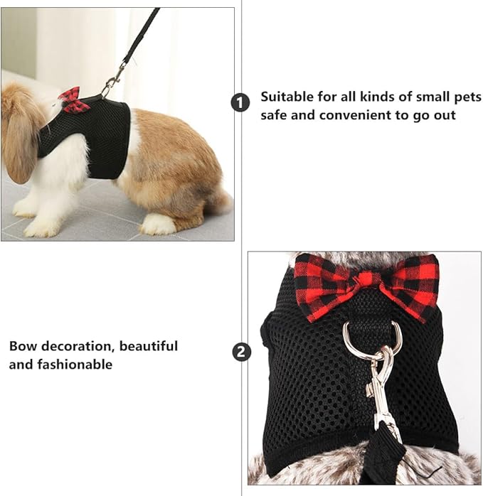 TOYANDONA Pet Vest Harness Soft Breathable Mesh Chest Strap, Black L Size 35-40cm, Adjustable Small Animal Harness for Rabbits Guinea Pigs Squirrels, Lightweight Pet Supplies