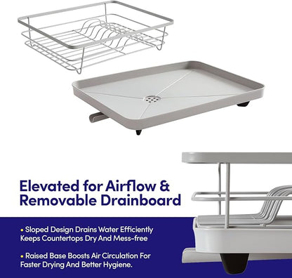 Dish Drying Rack 3 Piece Dish Drainer with Drainboard Set for Kitchen Counter ✅– Dish Rack with Removable Utensil Holder & Swivel Spout for Countertop ✅– DishRack for Plates, Cups & More, Silver