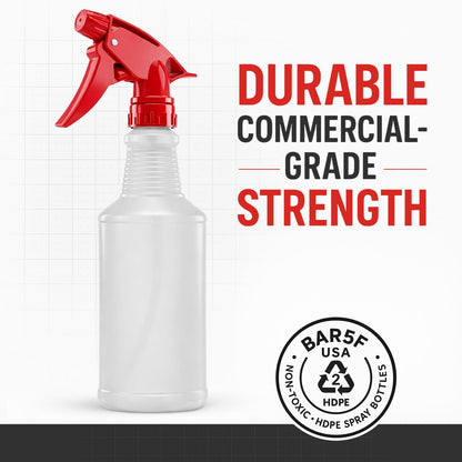 Bar5F Spray Bottles, 16 Oz, 4 Pack, Chemical-Resistant HDPE, BPA-Free, Non-Toxic, Red Trigger Sprayers, Refillable Empty Sprayer Bottle for Cleaning Solutions, Vinegar, Alcohol, Made in USA
