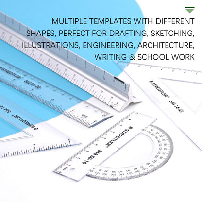 Keadic 12Pcs Geometric Drawings Templates, Geometry Ruler Plastic, Clear Shape Template Yellow Architect Scale Measuring Ruler Drafting Stencils Measuring Tools for Designing and Building
