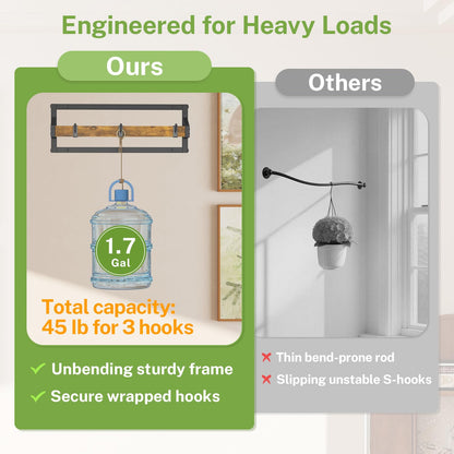 iDavosic.ly Plant Hanger Indoor Set of 2 for Wall & Ceiling, Metal and Wood Hanging Rod with 6 Hooks, Floating Flower Display Shelf for Window, Space Saving (Pots/Chains/Plants Not Included)