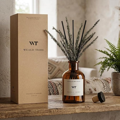 WEALD TRIBE Reed Diffuser Set for Bathroom Air Fresheners, Oil Diffuser Sticks | French Black Juniper & Cedar Scent 4.0 fl oz Home Fragrance with Sticks Defusers | House Bedroom Office Shelf Decor