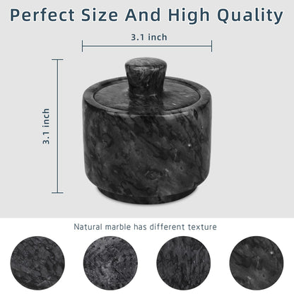 HESHIBI Marble Salt Cellar with Lid, Salt and Pepper Bowls Box Container, Salt Jar with Lid for Kitchen and Bathroom(Black)