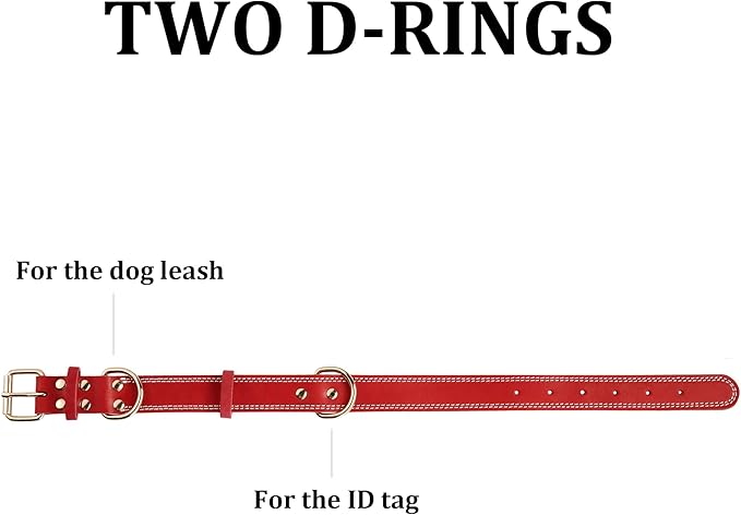 Genuine Leather Dog Collar,Heavy Duty Dog Collar for Small,Medium,Large and Extra Large Dog (S: 0.8" Wide for 13.4"-15.8" Neck, Dual Stitch - Red)
