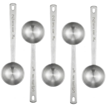 Timoo 5 Pcs Coffee Scoop 2 Tablespoon Scoop Stainless Steel Tablespoon Measuring Spoon Long Handle for Powder Ground Coffee Tea Sugar