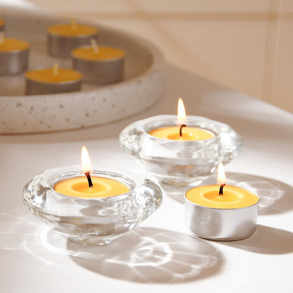 50-Pack Handmade Pure Beeswax Tealight Candles, Aluminum Cups, 4-5H Burn