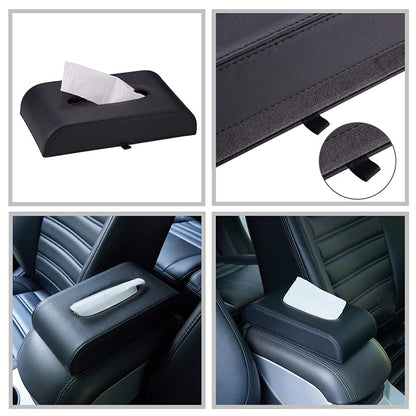 AuMoHall Black Tissue Box Cover PU Leather Rectangular Tissue Holder for Home Car Office Decor (NO Paper Towel)