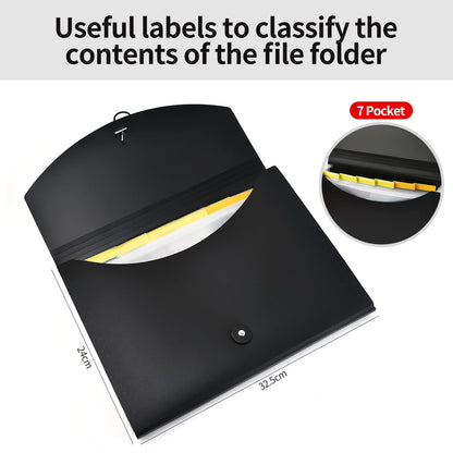 Expanding File Folder with Labels, 7 Pocket Accordion Document Organizer Expanding Zip File Folder, Letter A4 Paper Document Accordion Folder,4 Pack