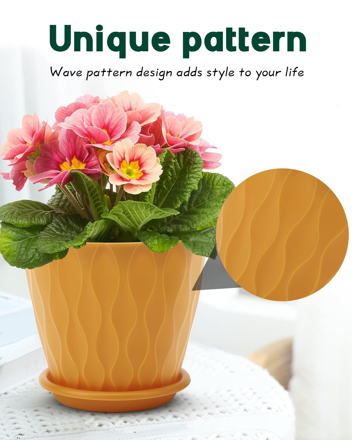 Goproauto 6 Inch Indoor Planter Pots with Drainage Hole and Tray Saucer