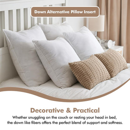 MIULEE 24x24 Down Alternative Pillow Insert Euro Decorative Throw Pillow 24 x 24 Inch Body Bed Sleeping Ultra Soft Fluffy Form for Sofa Couch Bed