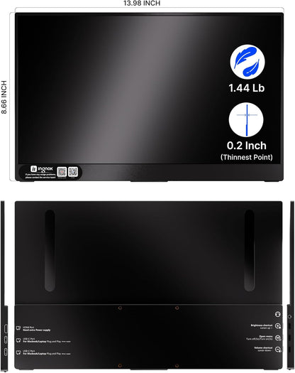 Ingnok Portable Monitor, Ultra Slim 15.6 Inch FHD IPS Laptop Screen Extender with Adjustable Stand, USB C Compatible, Ideal for Travel and Office