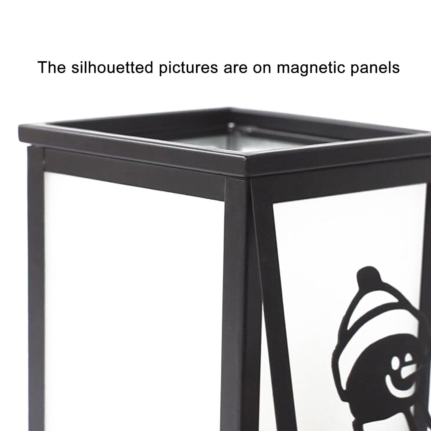 GiveU Decorative Led Candle Lantern with Timer Rustic Candle Lantern with Twelve Magnetic Seasonal Themed Panels ,5 x 5 x 8.5" Black