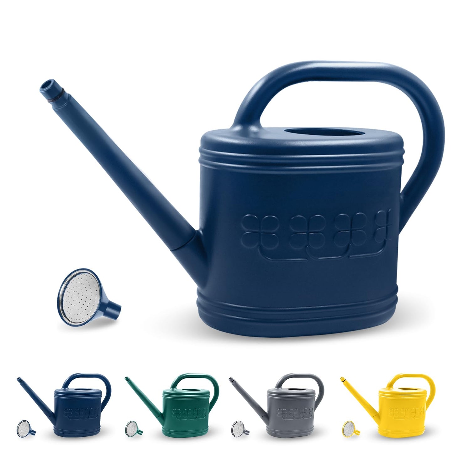Watering Can for Indoor & Outdoor Plants, Plant Watering Can with Stainless Steel Shower Head, 1 Gallon Plastic Watering Can for Garden, Flowers, Vegetable, Greenhouse (Dark Blue, 1 Gallon)