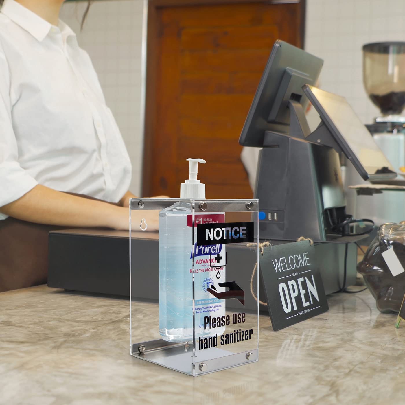 J JACKCUBE DESIGN Acrylic Box Hand Sanitizer Bottle Holder Dispenser, Pump Bottle Holder Free Standing for Restaurant, Bar, Counter, Kitchen, Shelves-MK909A