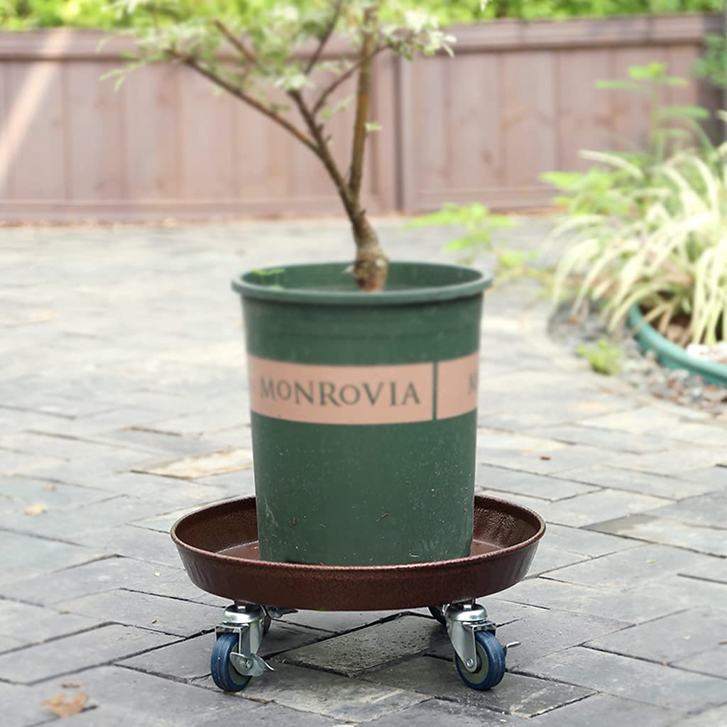 ARTLINE 20" Round Plant Stand with Lockable Wheels, 480lb Heavy Duty for Indoor Outdoor, Large Rolling Dolly Planter Caddy on Casters to Carry Potted Flower Pot, Round Metal Tray NO Holes, Copper