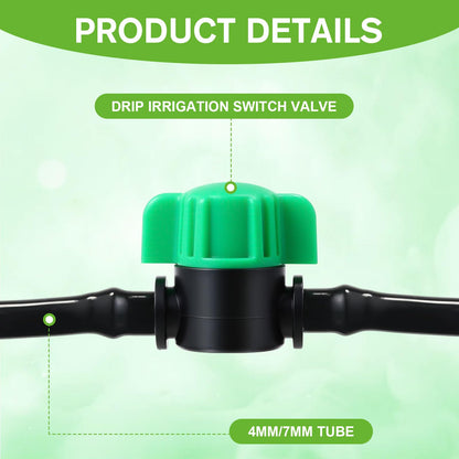 Innconee 50 Pcs 1/4 Inch Barbed Shut off Valve Drip Irrigation Tubing Coupling Valve Universal Drip Irrigation for 1/4" Tubing Greenhouses Flowers Beds Lawns Farmland(Green,Barbed Shut off Valve)