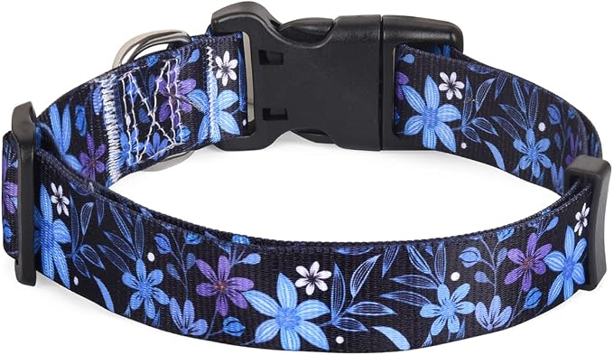 Mihqy Dog Collar with Bohemia Floral Tribal Geometric Patterns - Soft Ethnic Style Collar Adjustable for Small Medium Large Dogs(Floral Blue,S)