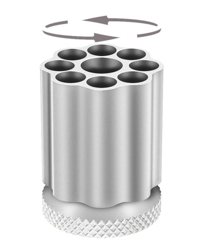 QIAN76 Rotating Revolver Pen Holder, Gun Cylinder Pen Holders, Favorite Pencil Holder and Perfect Stationery Supplies (Silver)