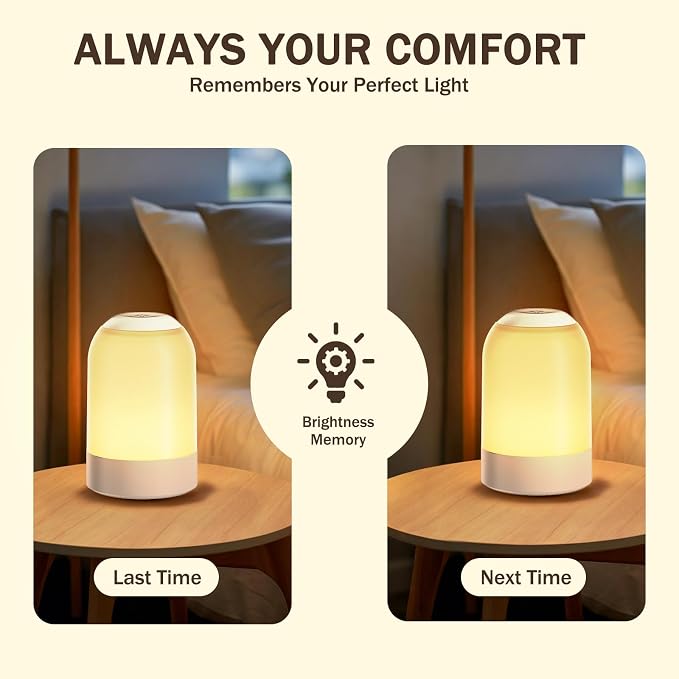 G Keni Portable Night Light, Rechargeable Touch Nightlight with Amber Warm White Light, Dimmable Egg Night Light with 1H Timer, Cordless Bedside Lamp for Baby Nursery, Kids, Bedroom & Nightstand