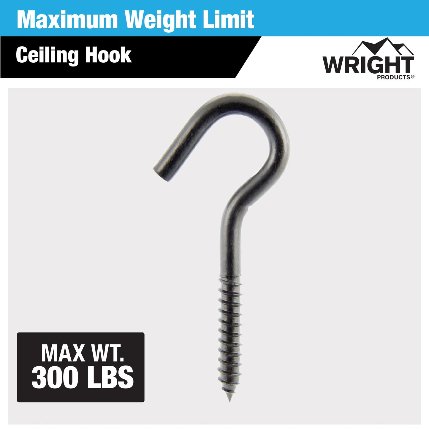Wright Products Ceiling Hook, 10-Pack, 4.81 inch x .44 inch, Heavy-Duty, Weather Resistant for Indoor or Outdoor Use, for Hanging Plants, Lights, and Decorations - Matte Black