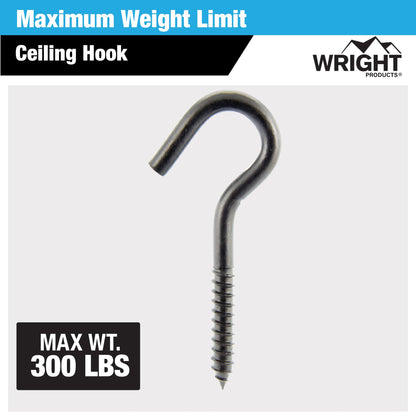 Wright Products Ceiling Hook, 10-Pack, 4.81 inch x .44 inch, Heavy-Duty, Weather Resistant for Indoor or Outdoor Use, for Hanging Plants, Lights, and Decorations - Matte Black