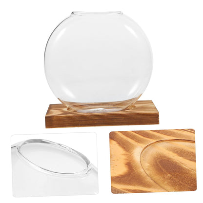 Veemoon 2pcs Glass Vases with Wooden Stand Hydroponic Containers for Indoor Plant Propagation, Desktop Terrarium Containers for Home and Office Decor