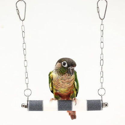 Ceramic Claw Grinding Perch for Cockatiels & Small Birds, Removable Bird Perch with Stainless Steel, Nail File Perch, Beak Trimmer & Comfortable Cage Stand for Parakeets, Conures (#1, 0.8" W x 7.8" L)