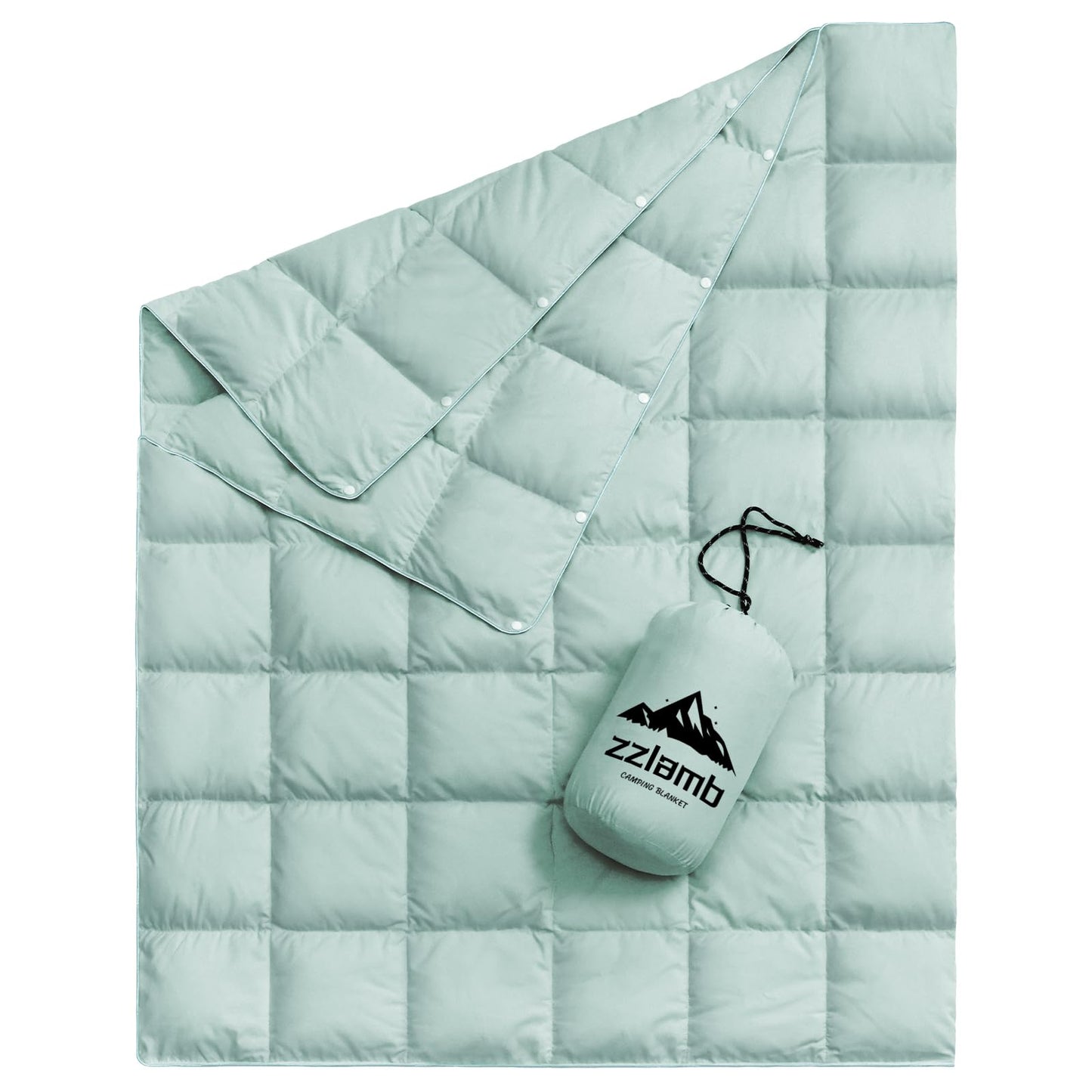 zzlamb Puffy Duck Down Camping Blanket Pale Green, Warm Outdoor Travel Blanket Indoor Down Throw 650 Fill Power, Lightweight & Portable for Couch Backpacking Stadium Airplane Picnic RV Beach, 50x77in