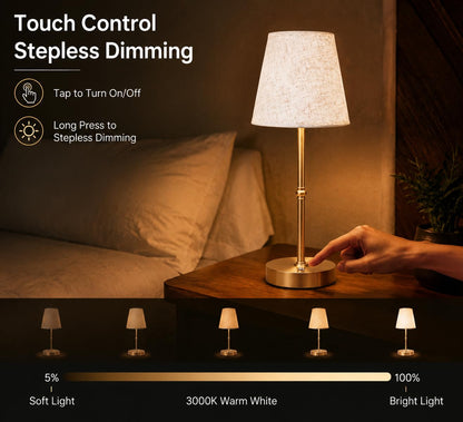 FAPEMIH Cordless Rechargeable LED Table Lamp, 6000mAh Battery, Soft Warm Light, Dimmable & Touch Control, Bedside & Dining Night Light, Portable Cozy Ambient Lamp，Gold