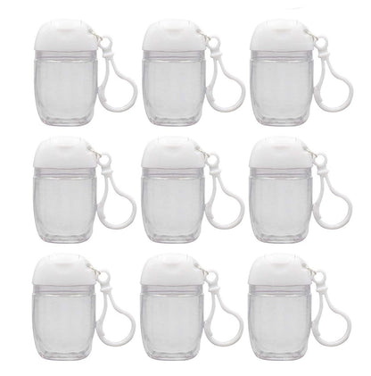 Healthcom 10 Pcs 1Oz 30ml Clear Empty Bottles Hand Sanitizer Travel Holder Hook Keychain Carriers White Flip Cap Reusable Portable Empty Bottle Refillable Cosmetic Container for Liquid Lotions Creams
