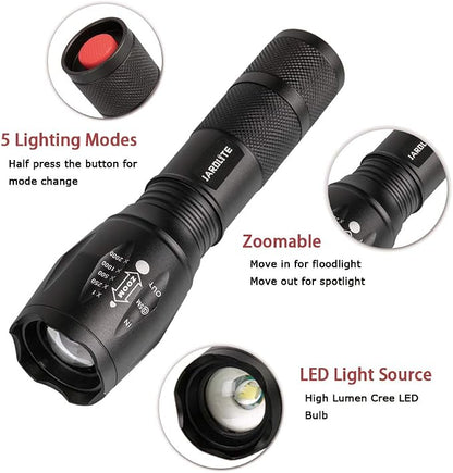 JARDLITE 8 Pack LED Emergency Handheld Flashlight, Adjustable Focus, Water Resistant with 5 Modes, Best Tactical Torch for Hurricane, Camping, Dog Walking