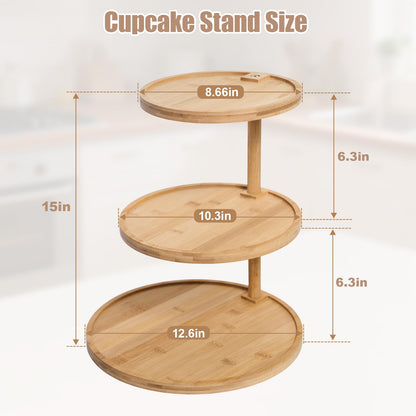 Cupcake Stand, Wood Cake Stand, Cupcake Display Stand, Wedding Cake Stands, Rotatable Bamboo Cupcake Stands for Party, 3 Tier Cupcake Stand, Cup Cake Tower Stand for Birthday Party Decoration