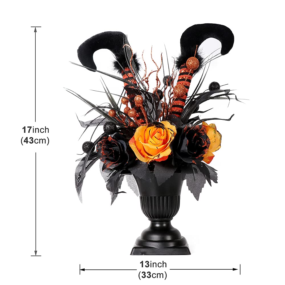 S-DEAL Halloween Decorations Table Artificial Flowers, Witch Boot and Fake Rose Tabletop Centerpieces Halloween House Haunted Decor 13x17 Inches