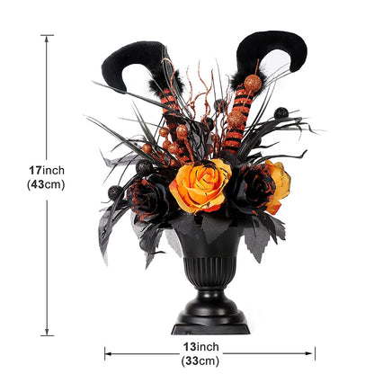 S-DEAL Halloween Decorations Table Artificial Flowers, Witch Boot and Fake Rose Tabletop Centerpieces Halloween House Haunted Decor 13x17 Inches