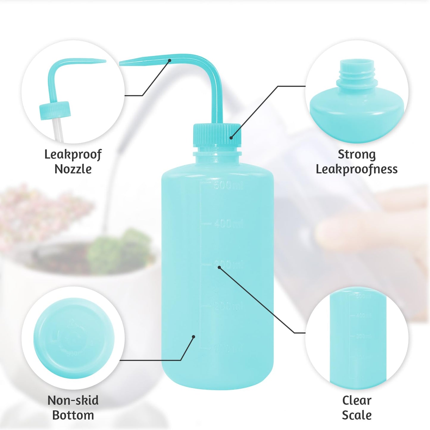 Grosun 4 Packs Tattoo Wash Bottle Water Squirt Squeeze Diffuser Bottles (Light Blue, 500ml)