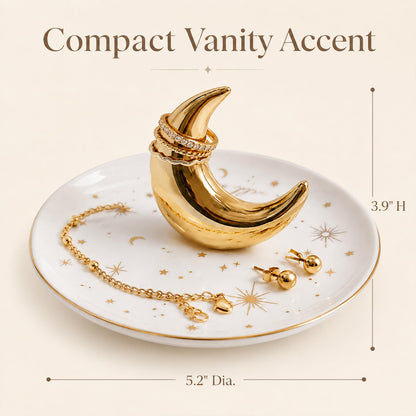 ChezMax Ceramic Moon Jewelry Tray Rings Dish Necklaces Earrings Holder Display Organizer Bracelets Plate Decoration