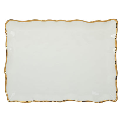 Regency Gold Porcelain Rectangular Platter with Scalloped Edges, Metallic Gold Rim, 16x11.75in, Elegant Serving Dish for Appetizers, Desserts & Buffet, Durable Dinnerware for Entertaining & Everyday