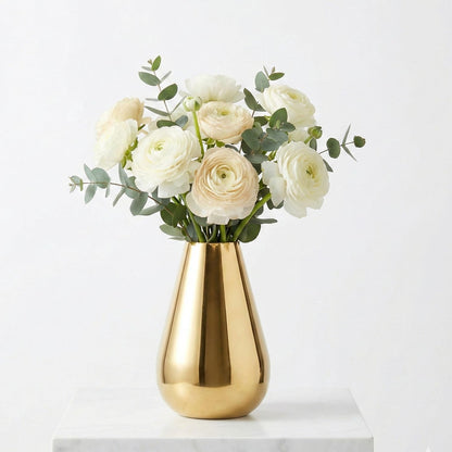 Handcrafted Metal Flower Vase Round Gold Polish Decorative Tabletop Vase for Home Décor, Living Room, Kitchen, Office & Wedding