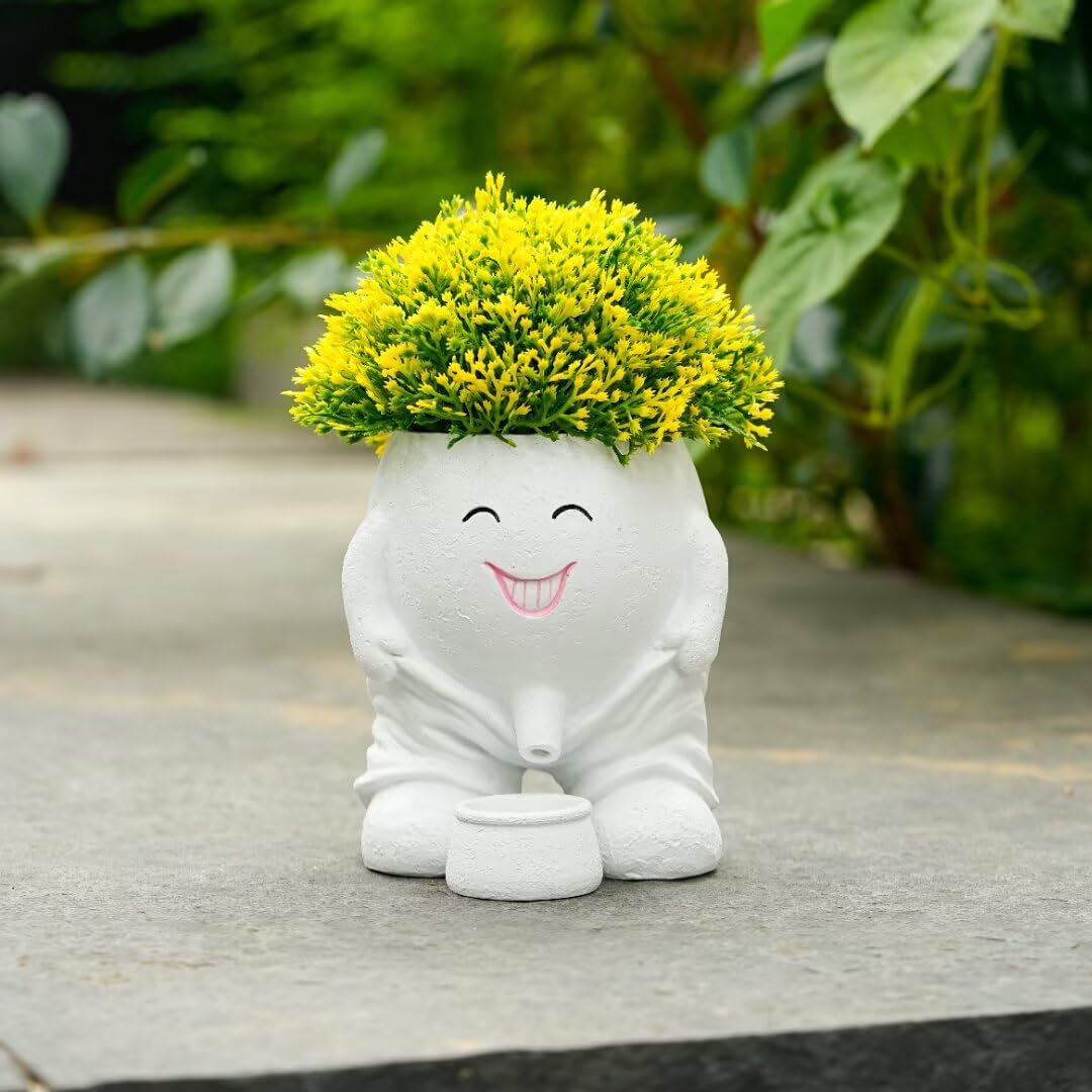 Smily Face Planter Pots, Cute Resin Flower Head Succulent Planters for Indoor Outdoor Plants with Drainage Hole, Novelty Cute Cactus Face Pots Funny Office Desk Plant Pots Gift