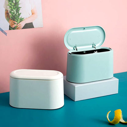 LTWQLing Mini Trash Can with Lid - Removable Small Garbage Can, Tiny Plastic Trash Bin, Pop Up Countertop Wastebasket, Counter Garbage Lint Bin for Bathroom,Office,Kitchen,Desk,Coffee Table(Sky Blue)