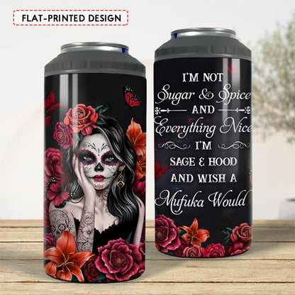 SANDJEST Sugar Skull Tumbler Sugar And Spice 4 in 1 12oz Tumbler Can Cooler Coozie Skinny Stainless Steel Tumbler Gift for Women Girl Friends Christmas Birthday Halloween