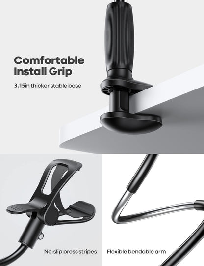 Lamicall Gooseneck Phone Holder for Bed - [Upgraded Stable Clip] for Desk, Headboard, Bed, Bedside, Table, Flexible Gooseneck Long Arm Stand, Overhead Cell Phone Clamp Mount, Gift for All 4-7” Device