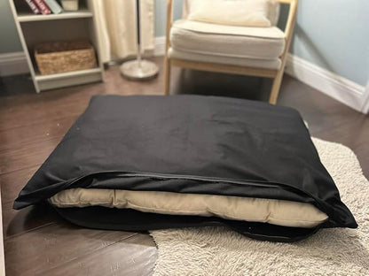 Natural Cotton Canvas Dog Bed – Raw Cotton Filled Pet Cushion Insert, Breathable Eco-Friendly Dog Mattress, Durable Washable Cover with Zipper (Black, Medium 42"x29"x4")
