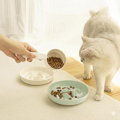 Anti-Bloat Ceramic Slow Feeder Bowl - Fish Pool Design Interactive Puzzle Feeder for Cats & Small Dogs, Food-Safe Porcelain Healthy Eating Dish (White-Ceramic)