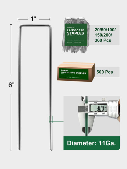 GROWNEER 100 Pack Landscape Staples 6 Inch 11 Gauge Heavy Duty Hot-Dip Galvanized Steel Garden Stakes U-Shaped Weed Barrier Spikes Metal Ground Pins for Lawn and Yard Landscaping