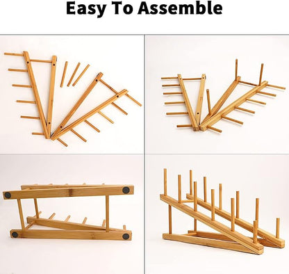 8 Pack Dish Rack Bamboo Drying Rack Wooden Plate Dish Rack Cabinet Organizer Kitchen Pot Lid Stand for Dish, Plate, Cup, Bowl, Cutting Board