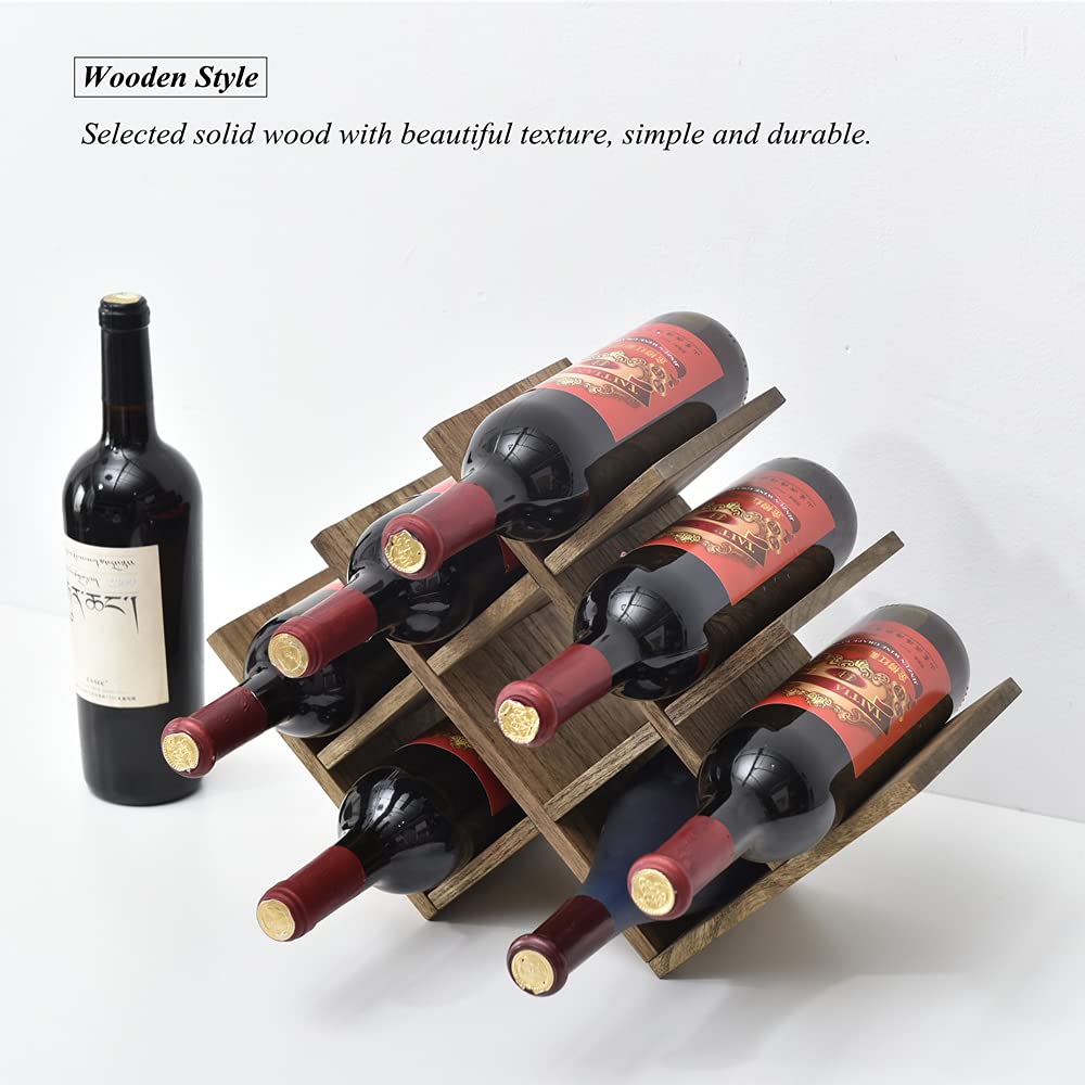 KIRIGEN Wooden 8-Bottle Wine Rack, 3-Tier Countertop Wine Bottle Holder for Cabinets, Bar Cart, Kitchen Counter, Pantry, Dining Room, 16.73 x 5.9 x 11.14 in, XHJJ3-DBR