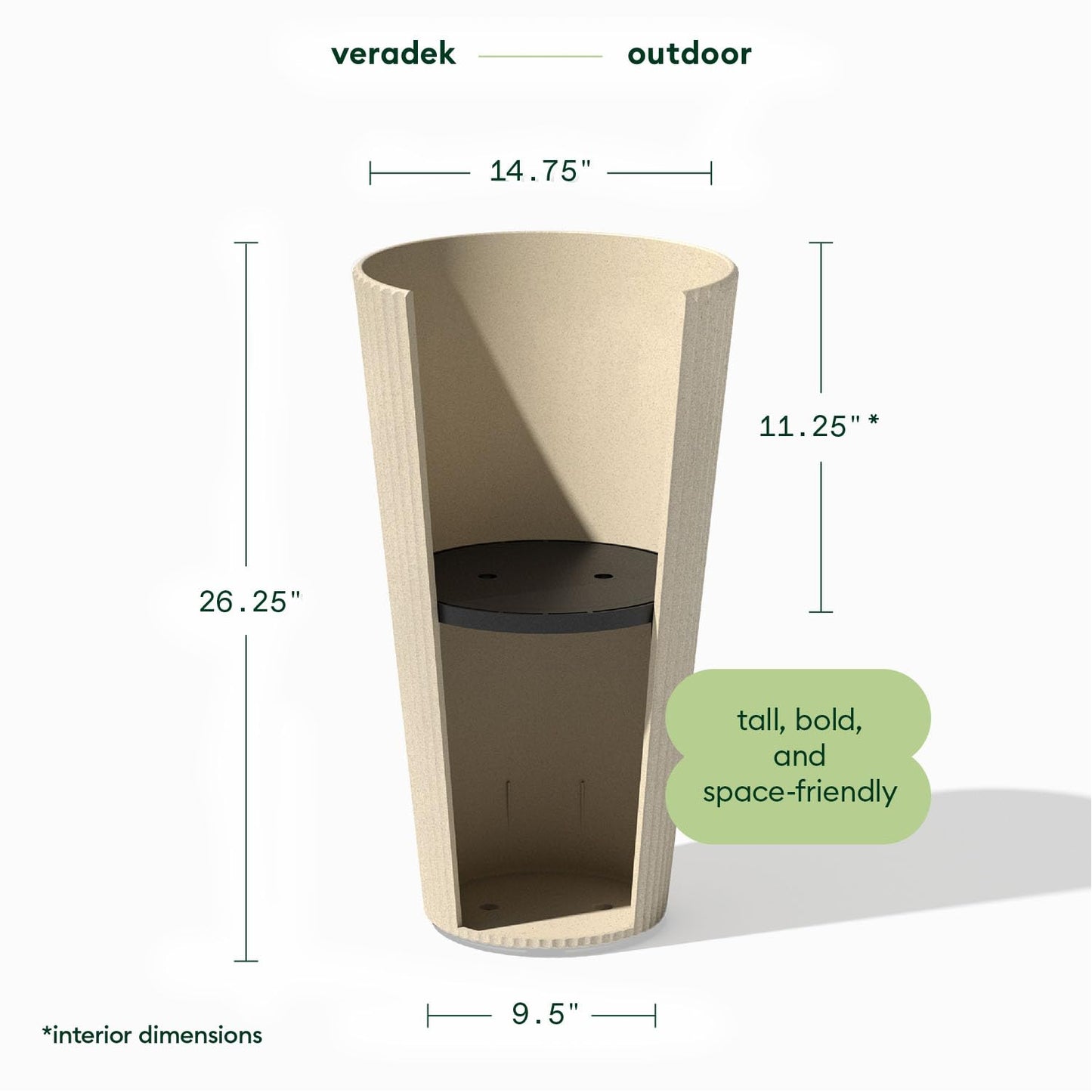 Veradek Demi Series Tall Planter for Porch, Patio, Backyard | Durable Plastic-Stone Composite Material | Modern Décor for Tall Plants, Grasses