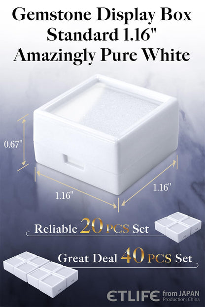 ETLIFE Gemstone Display Box [1.16" Small Pure White 20pcs] Gemstone Display Cases Gem Box, Stone Loose Diamond Boxes with Cushions